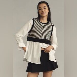 Maeve Long Sleeve Twofer Sweater Vest Top